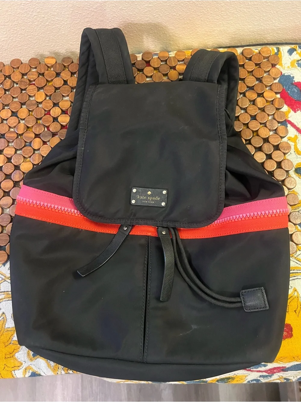 Kate Spade Clark Court Matty Backpack Nylon Black Pink Red Stripe